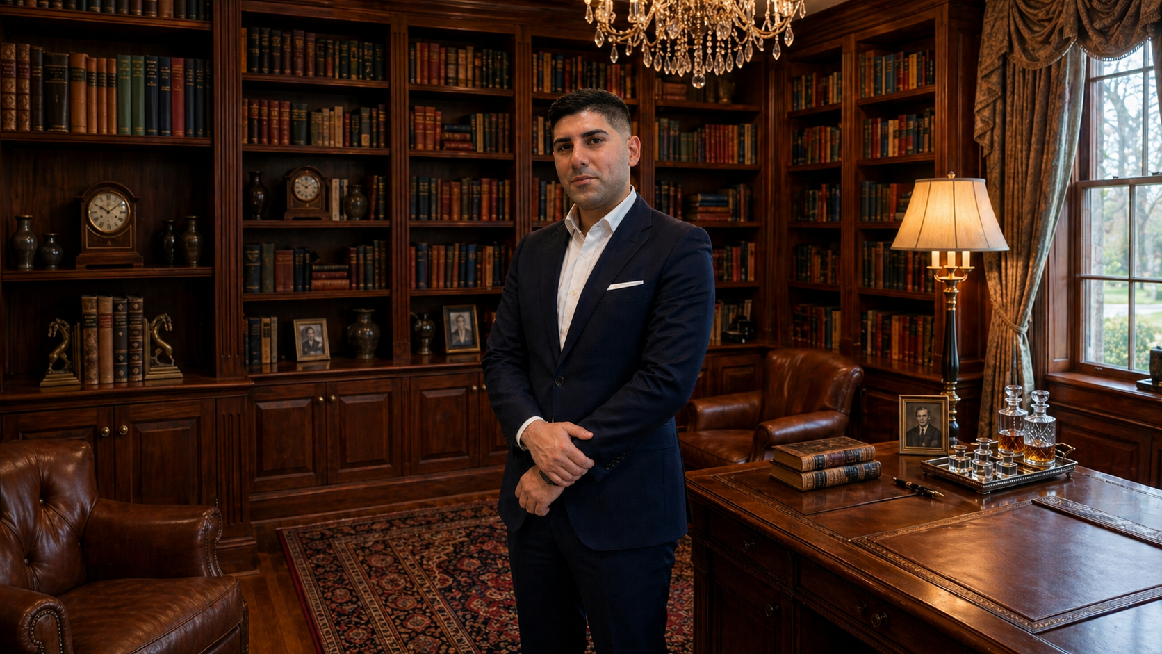 Kütüphane ortamında profesyonel portre